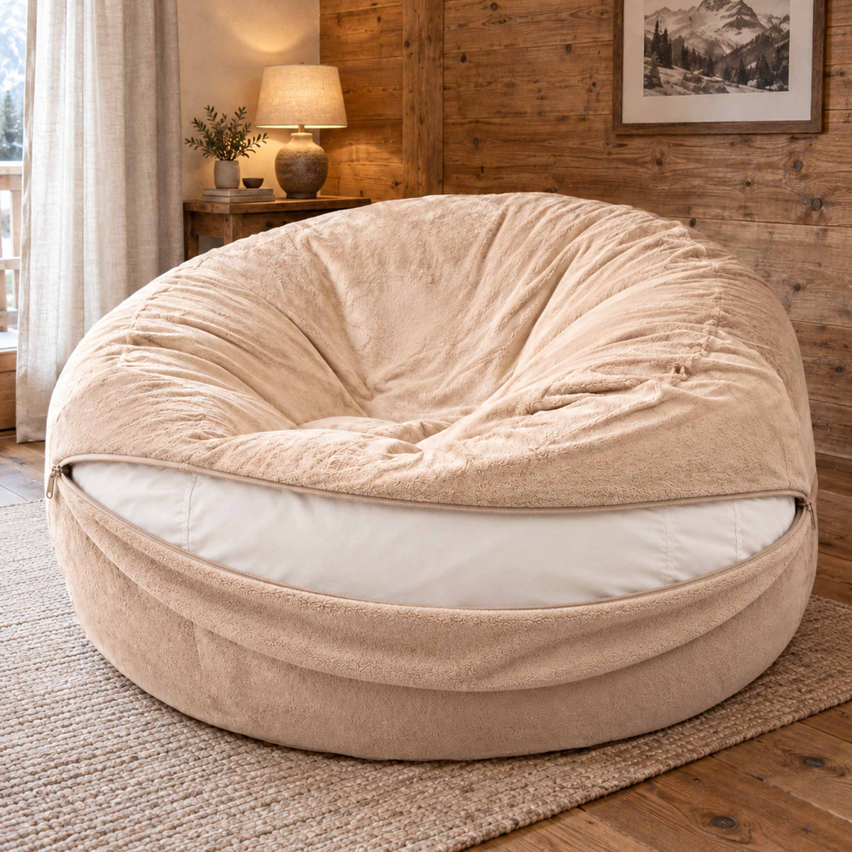 Riesiger runder XXL Sitzsack Beige Fleece