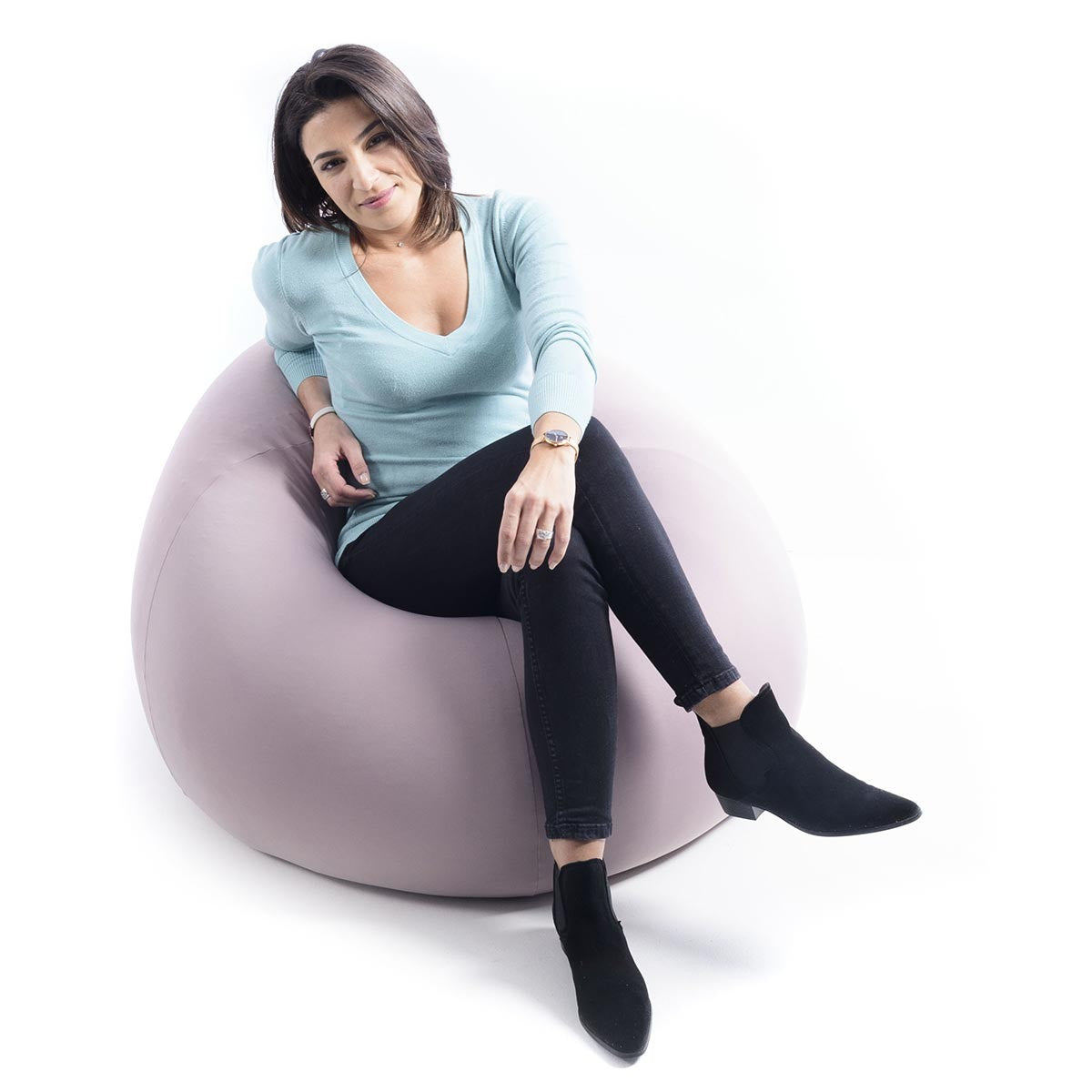 Pouf Poire Stretch Taupe, pouf géant intérieur en tissu ultra souple, pour détente salon ou chambre