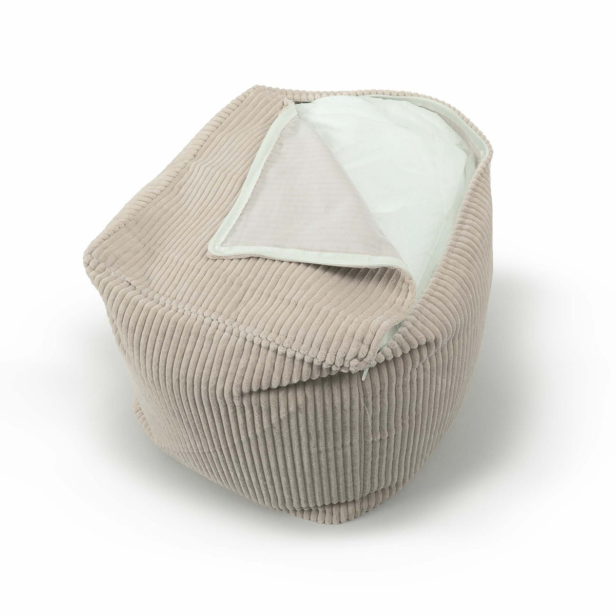 Pouf Cube Velours Côtelé Beige, pouf cube en velours côtelé beige, assise et repose-pieds, design moelleux