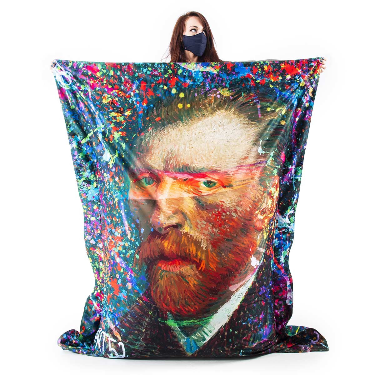 Alt Tag: Pouf Géant ART52® - Van Gogh POP II, photo pouf géant design Van Gogh coloré éclaboussures peinture