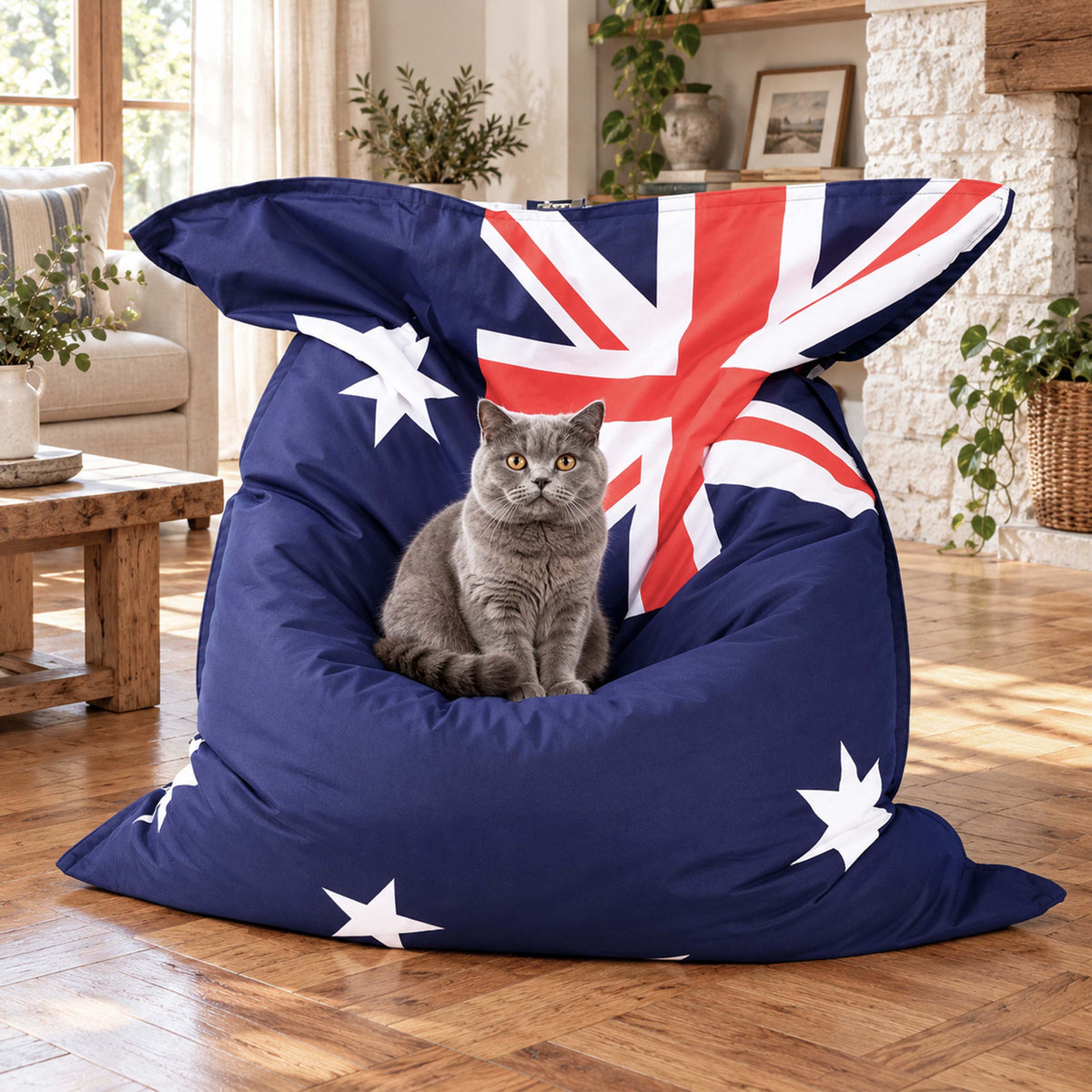 Pouf géant drapeau australien BiG52, coussin géant bleu rouge blanc aux étoiles, pour détente intérieure