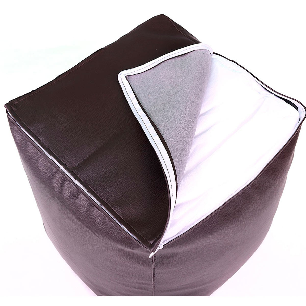 Pouf Cube Simili Cuir Chocolat BiG52, assise confortable en billes de polystyrène, design cube chocolat