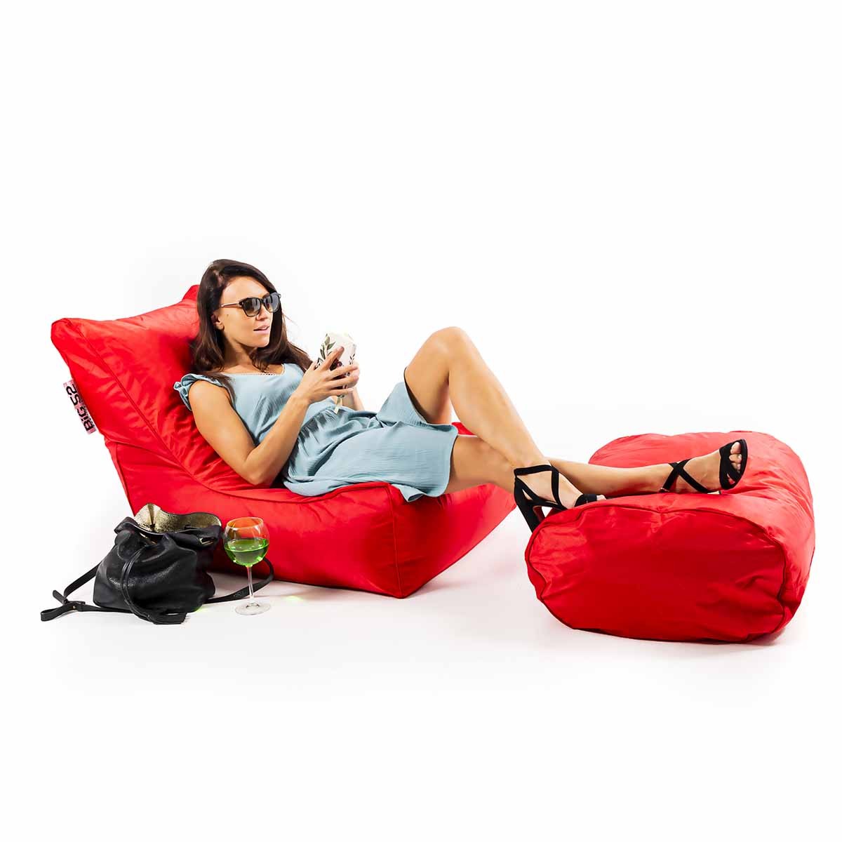 Fauteuil Pouf Extérieur Rouge BiG52 avec repose-pieds, assise confort pour extérieur, style contemporain
