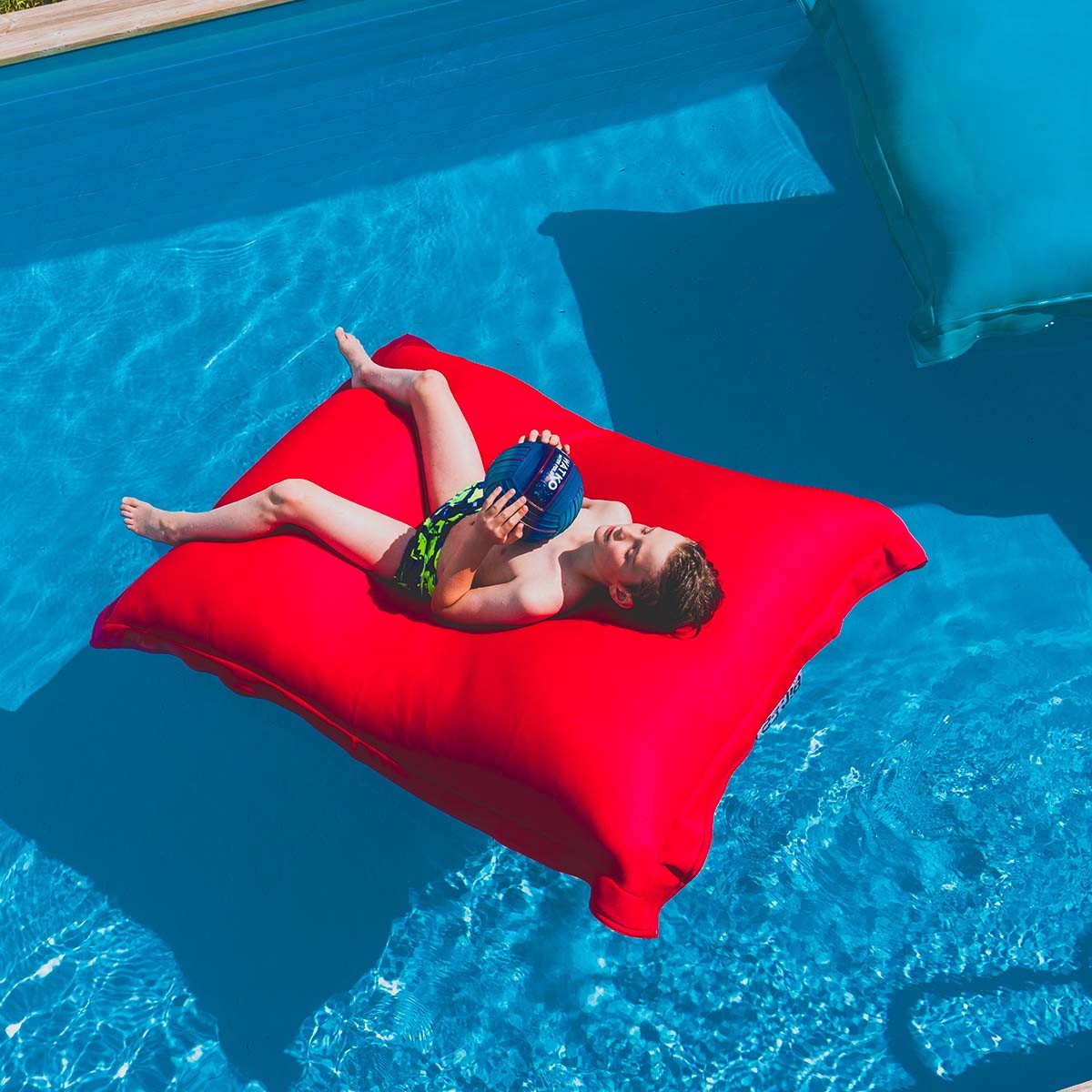 Housse pouf piscine rectangulaire vide Rouge, housse micro-perforée rouge pour pouf de piscine, sortie d’eau