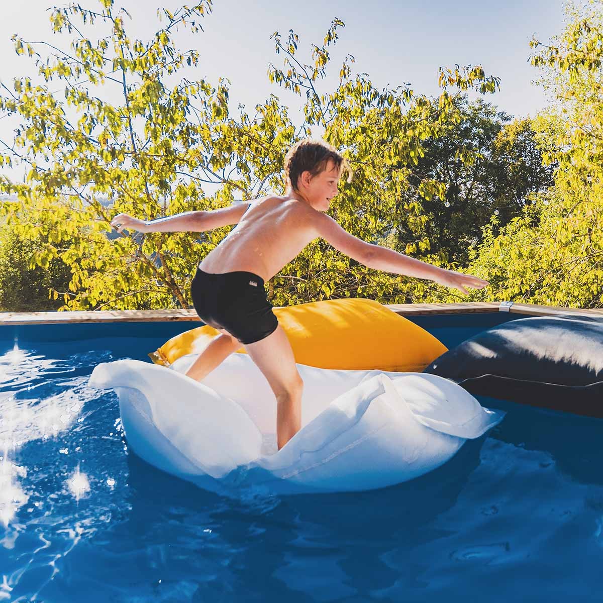 Housse pouf piscine rectangulaire vide Blanc pour pouf piscine, tissu micro-perforé BiG52 POOL, évacuation rapide de l’eau