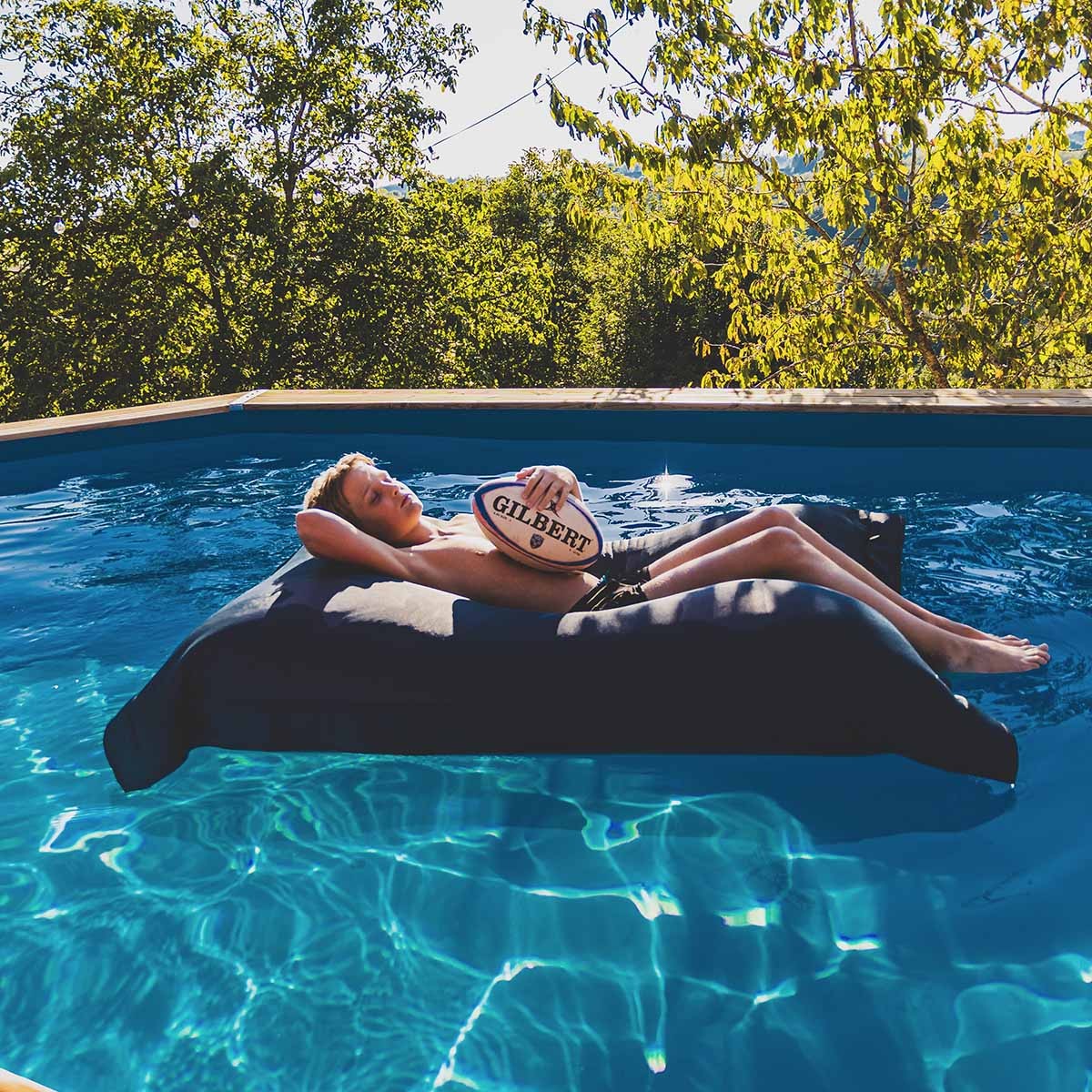 Housse pouf piscine rectangulaire vide Gris Anthracite, housse micro-perforée pour couverture de pouf flottant au bord de la piscine