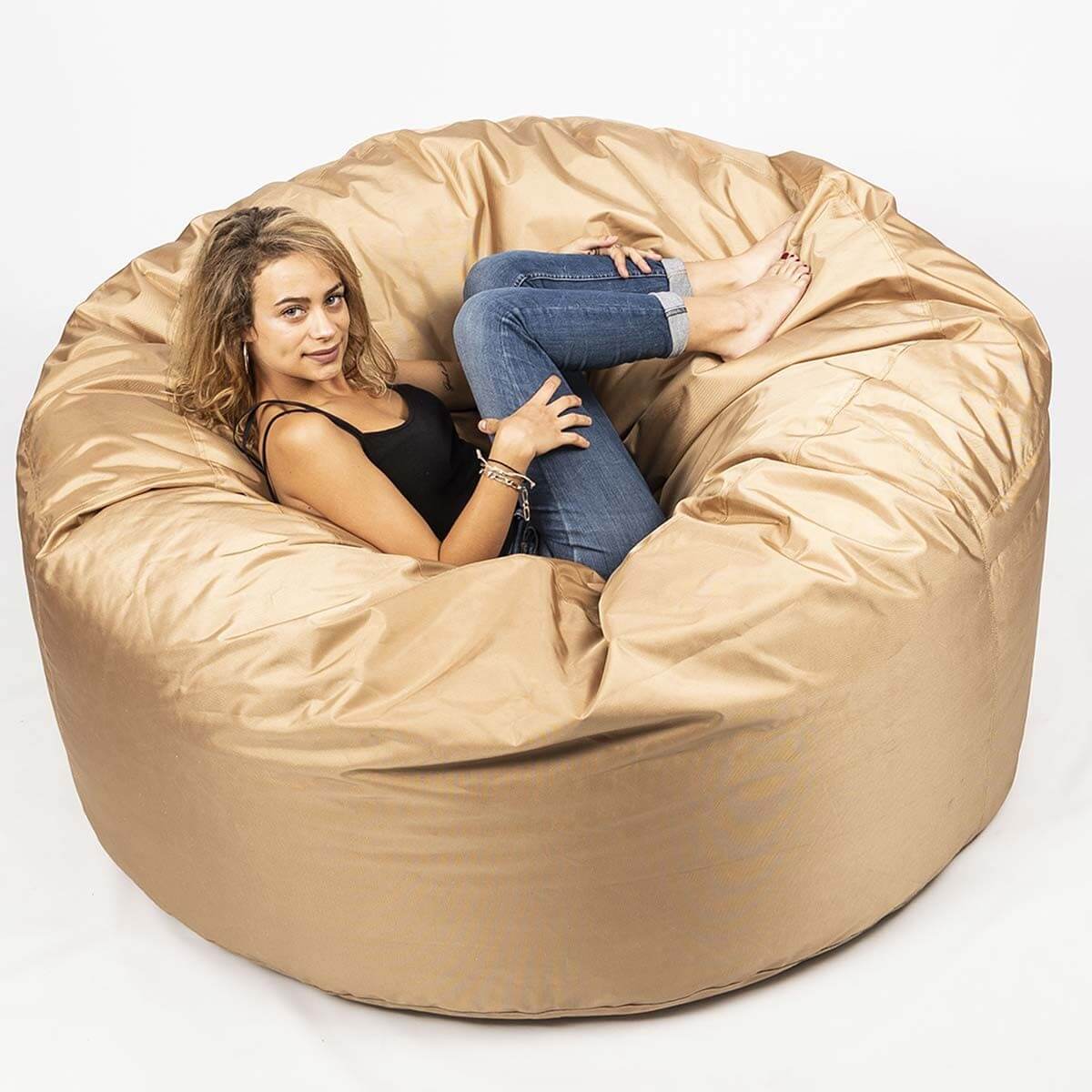 Pouf Géant Extérieur TiTAN Beige Sable, XXXL 140 x 75 cm, assise outdoor ronde confortable pour jardin et terrasse