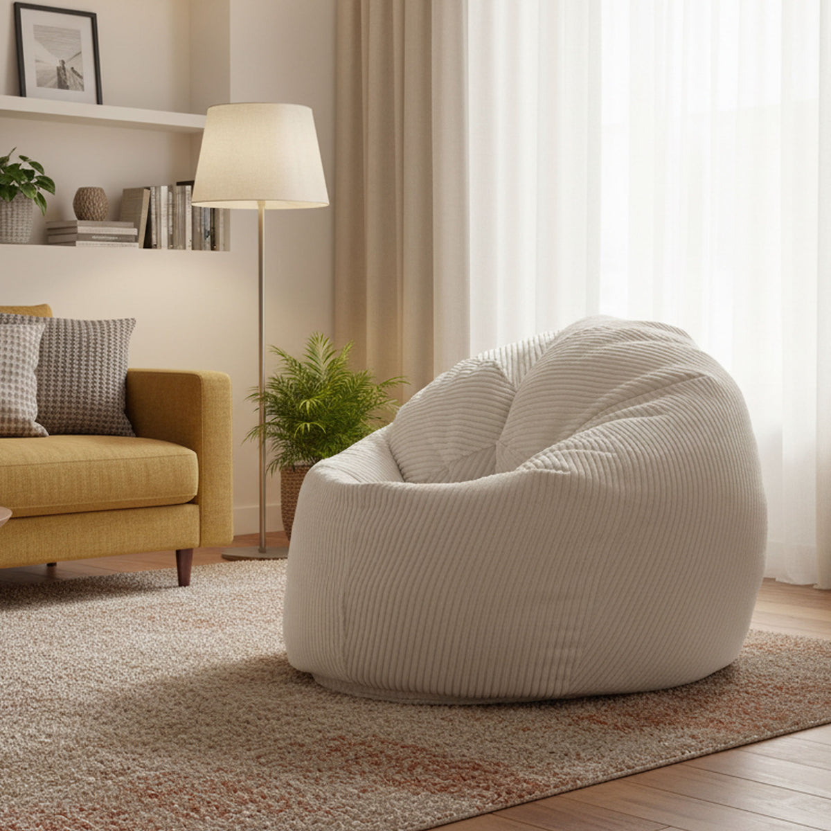 Housse Vide Pouf Poire Velours Côtelé Beige pour pouf poire XL, housse d’assise en velours côtelé beige, déco salon moderne