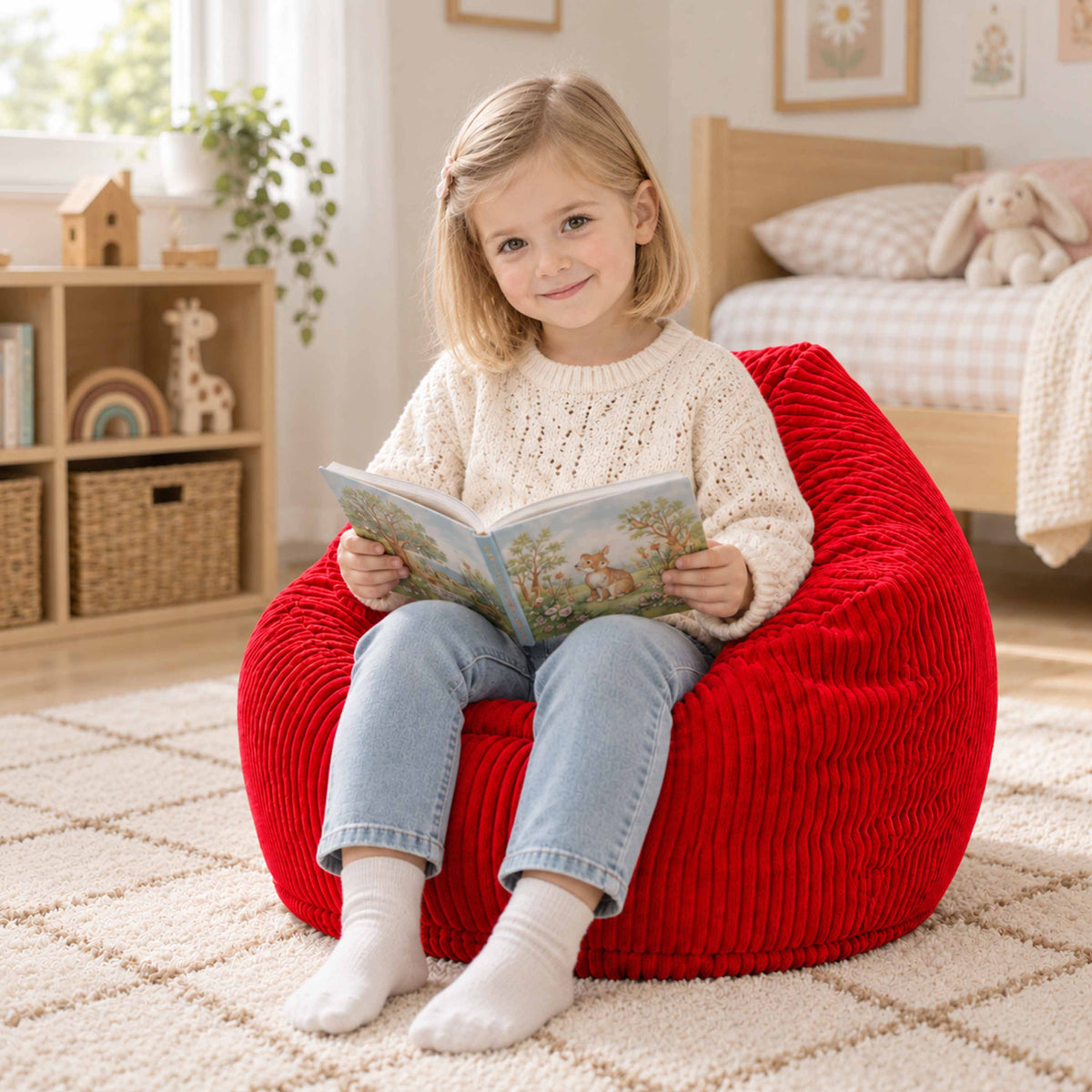 Red Corduroy Children's Pear-Shaped Bean Bag