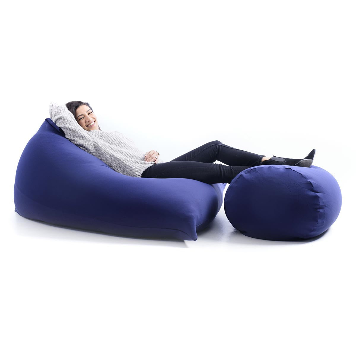 Pouf Berlingot Stretch Bleu Marine géant intérieur, forme berlingot ultra souple BiG52, pour détente salon ou chambre
