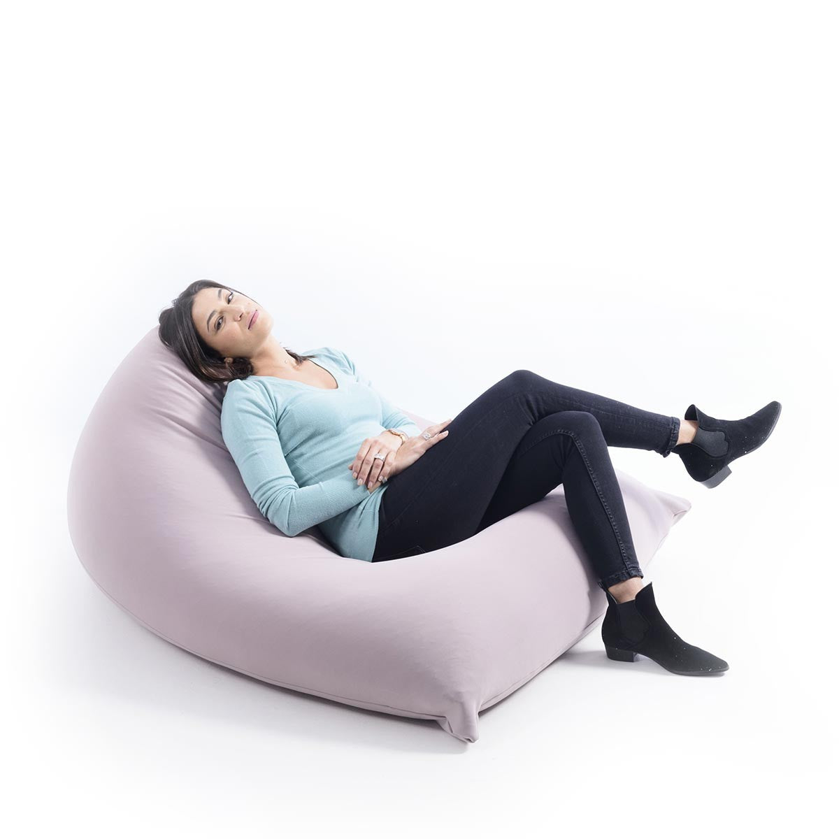 Pouf Berlingot Stretch Taupe géant intérieur, forme berlingot confortable et tissu extensible, pour salon ou chambre à coucher