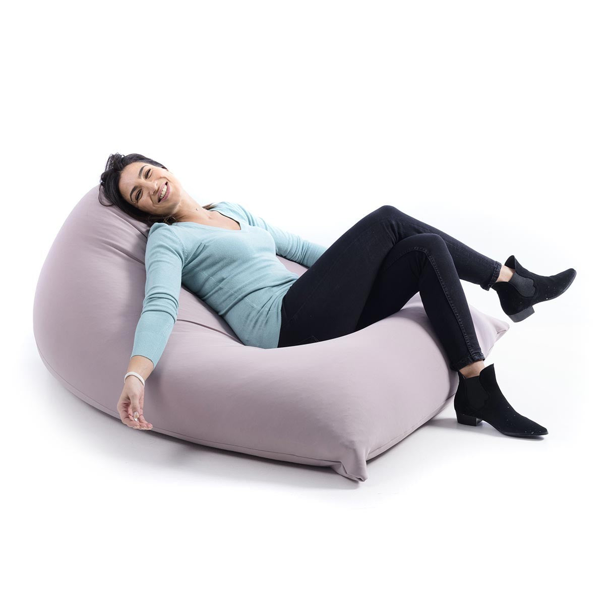 Pouf Berlingot Stretch Taupe géant intérieur, assise confortable en tissu souple pour salon ou chambre
