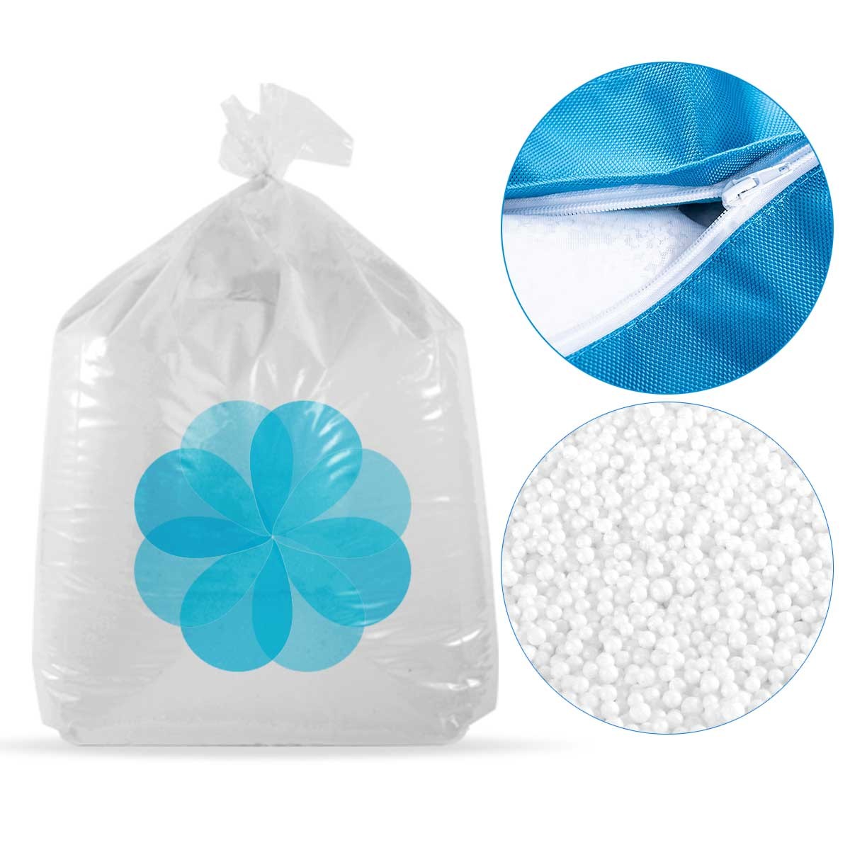 50 L Recharge Billes Pouf, billes polystyrène haute densité recyclables, fabriquées en France, sachet de recharge pour poufs