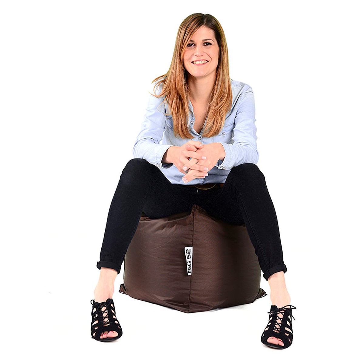 Pouf Cube Marron BiG52, assise confortable avec billes de polystyrène, housse déhoussable, style cube pour intérieur et extérieur