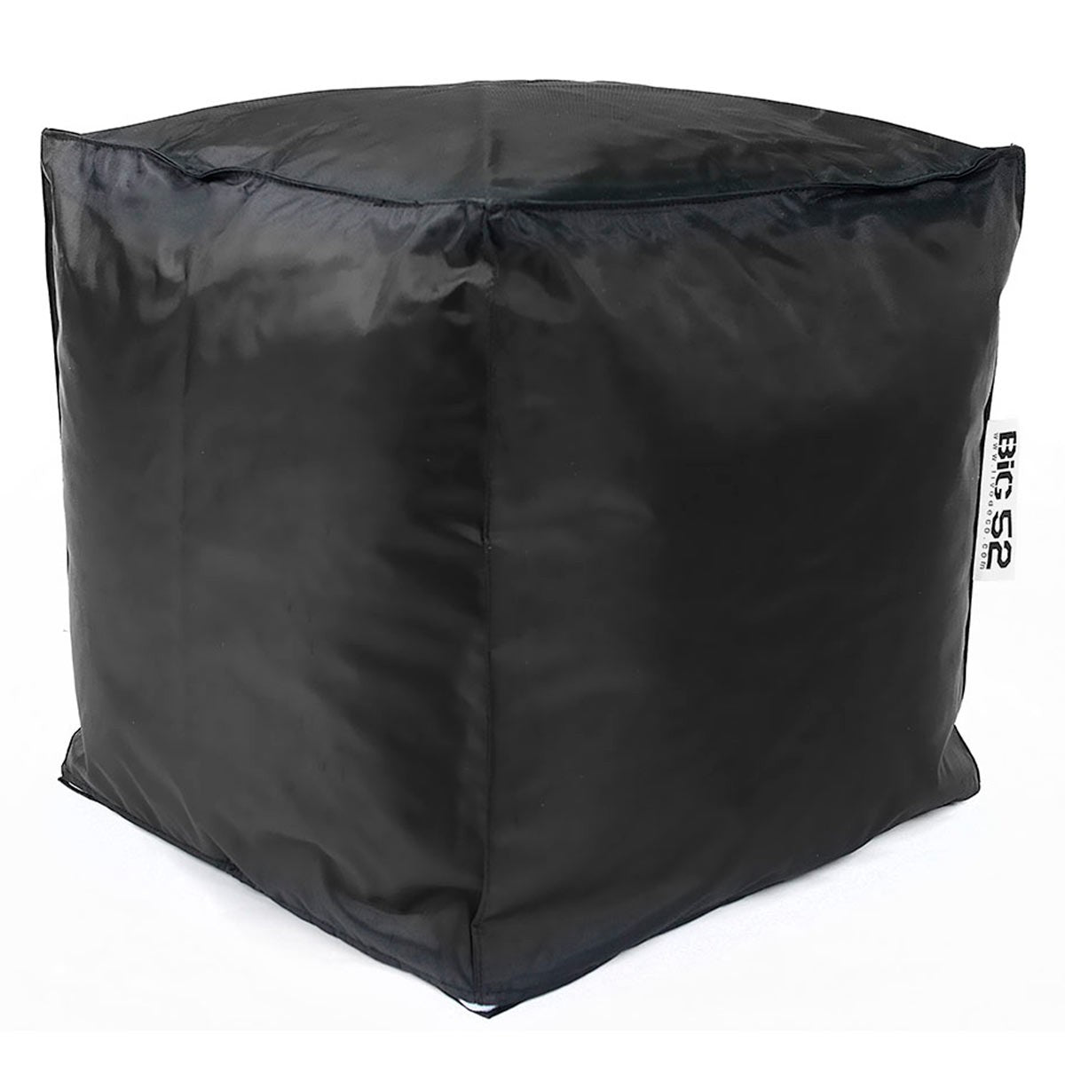 Pouf Cube Noir BiG52 carré rembourré billes de polystyrène, housse déhoussable pour intérieur et extérieur