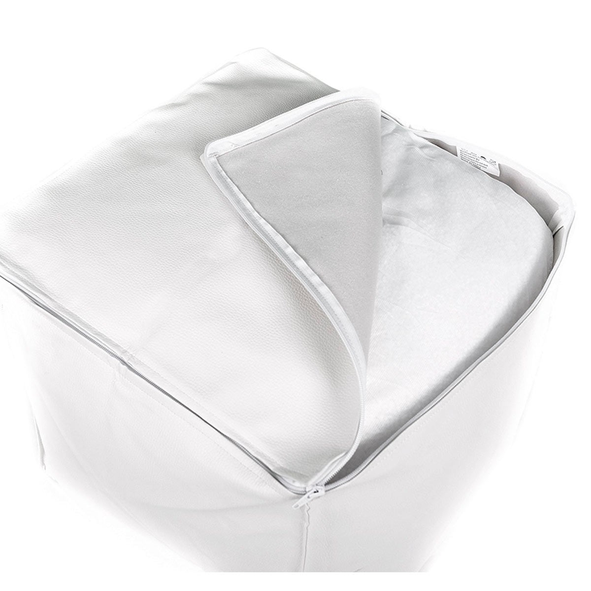 Pouf Cube Simili Cuir Blanc déhoussable, cube carré blanc, intérieur en polystyrène haute densité, assise confortable
