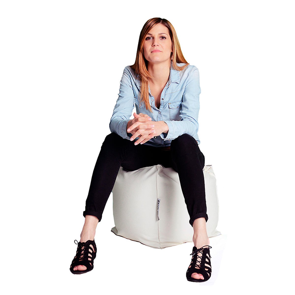 Pouf Cube Simili Cuir Blanc déhoussable, assise confortable, forme cube carrée blanche Big52