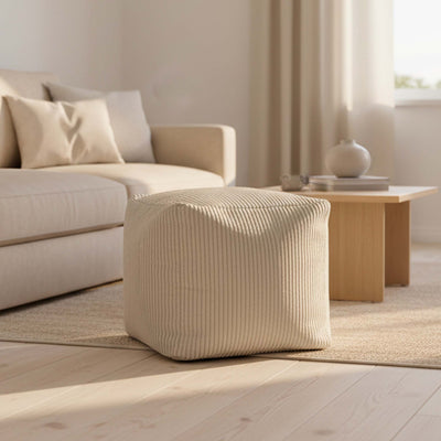 Samt-Cord Würfel-Pouf Beige