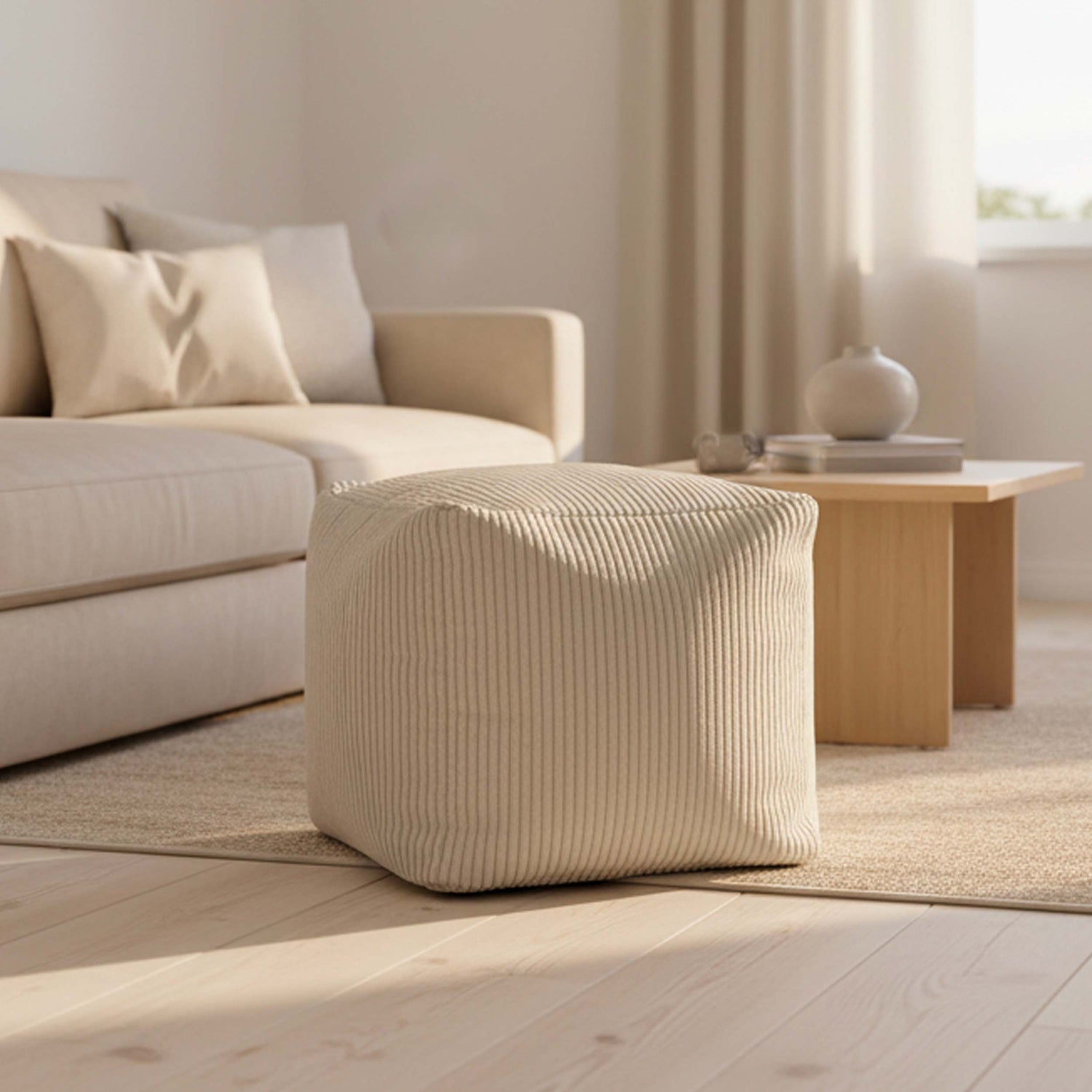 Samt-Cord Würfel-Pouf Beige