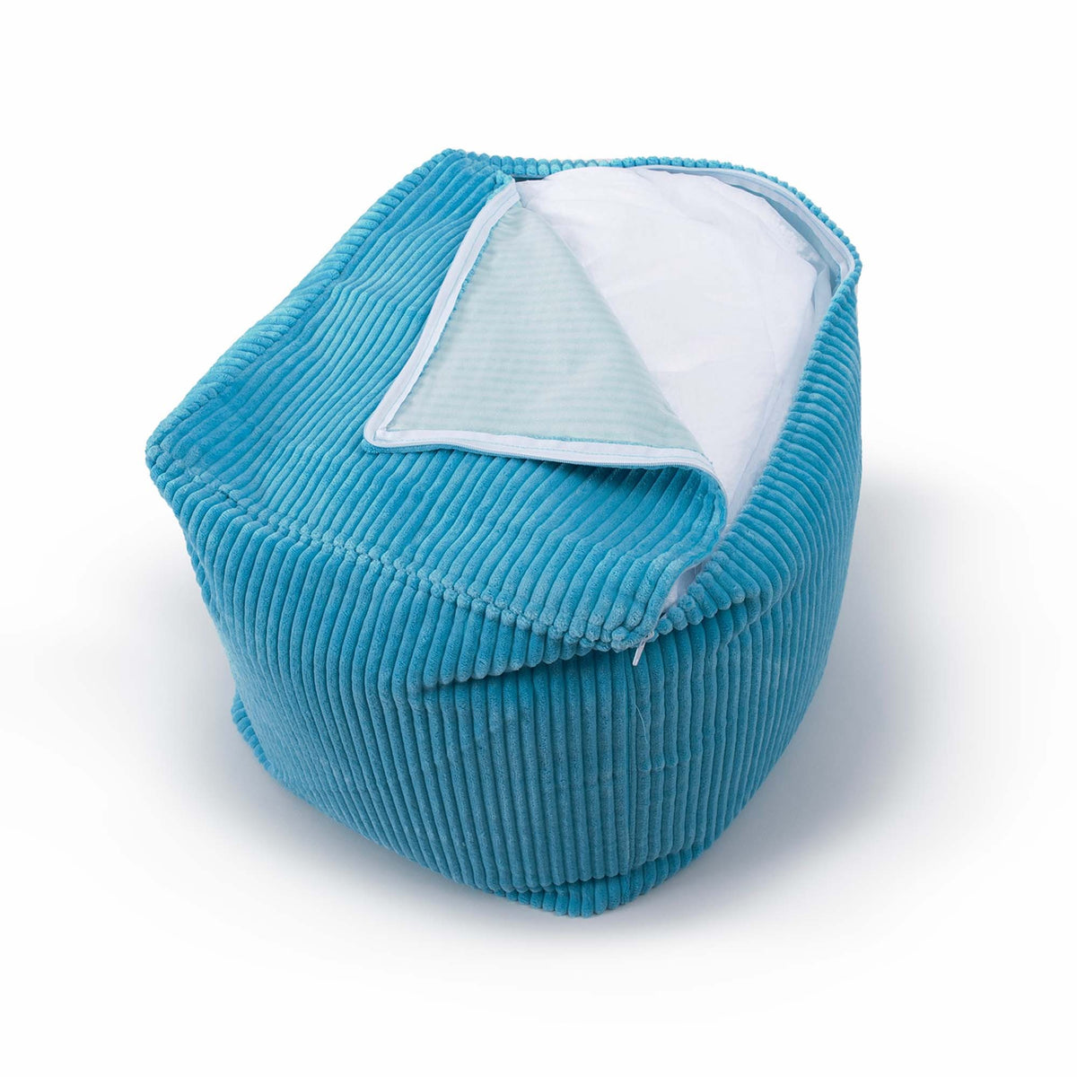 Pouf Cube Velours Côtelé Bleu Ciel, pouf carré en velours côtelé bleu ciel avec coussin, assise ou repose-pieds