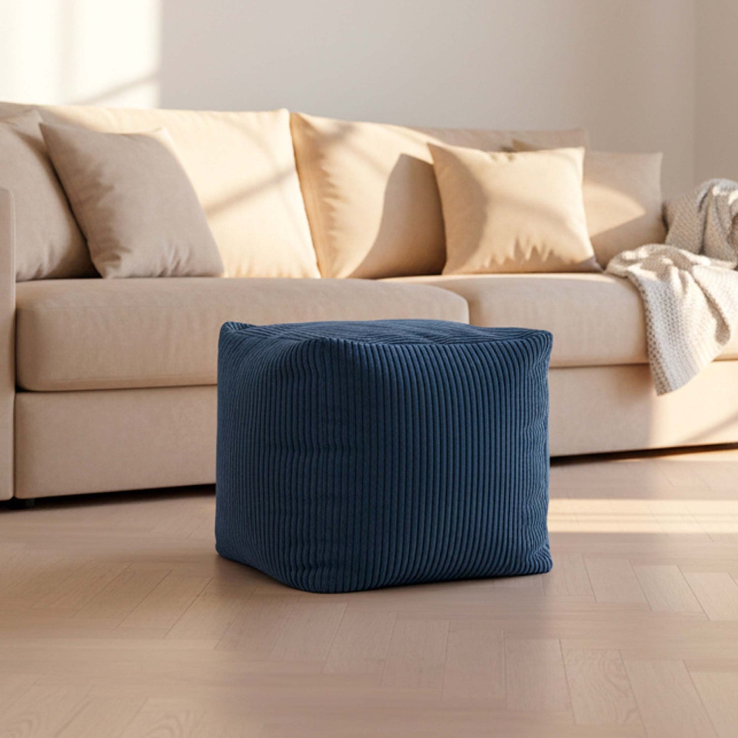Samt-Cord Würfel-Pouf Marineblau