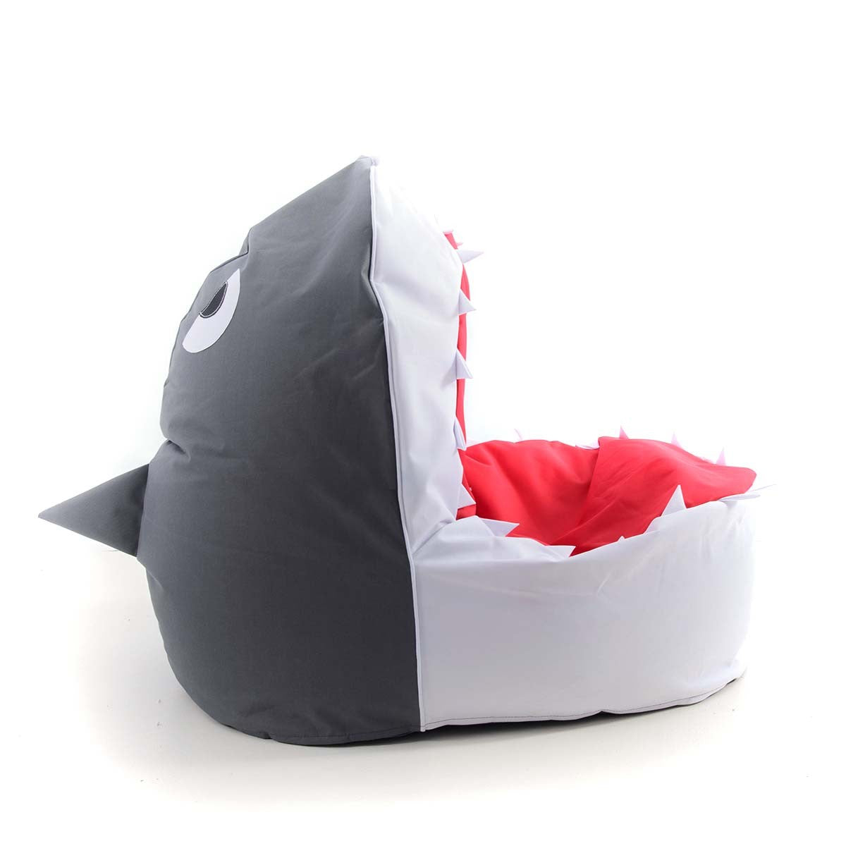 Pouf Enfant Design Requin Blanc, pouf enfant forme requin gris et blanc avec intérieur rouge, tissu résistant pour intérieur