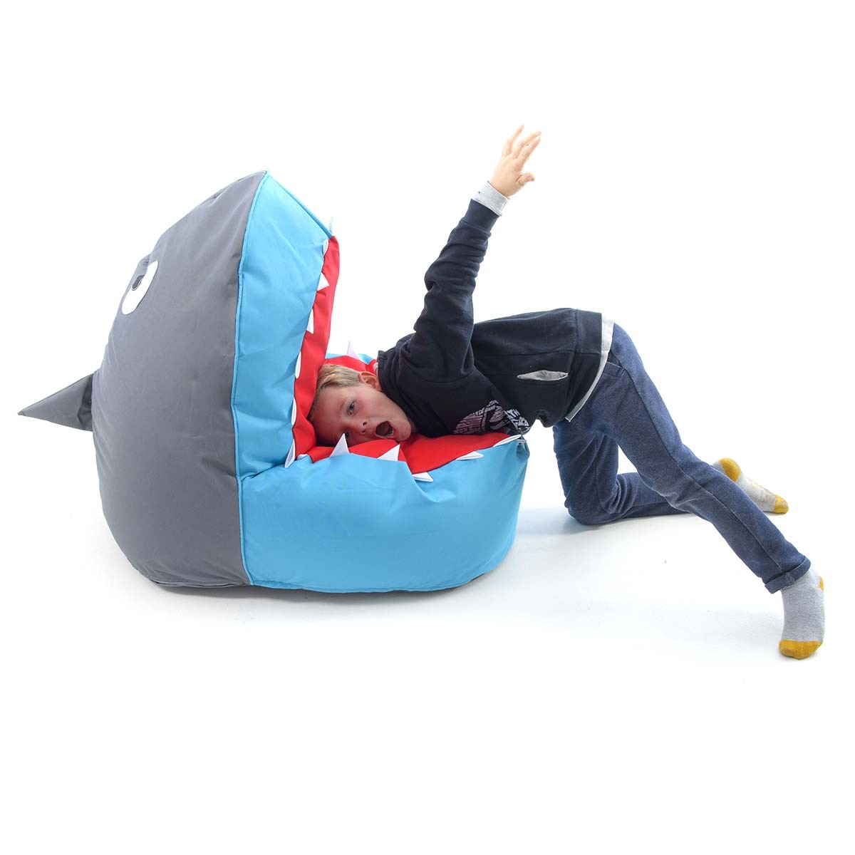 Pouf Enfant Design Requin Bleu : pouf enfant en forme de requin bleu, tissu résistant pour jouer et s’asseoir