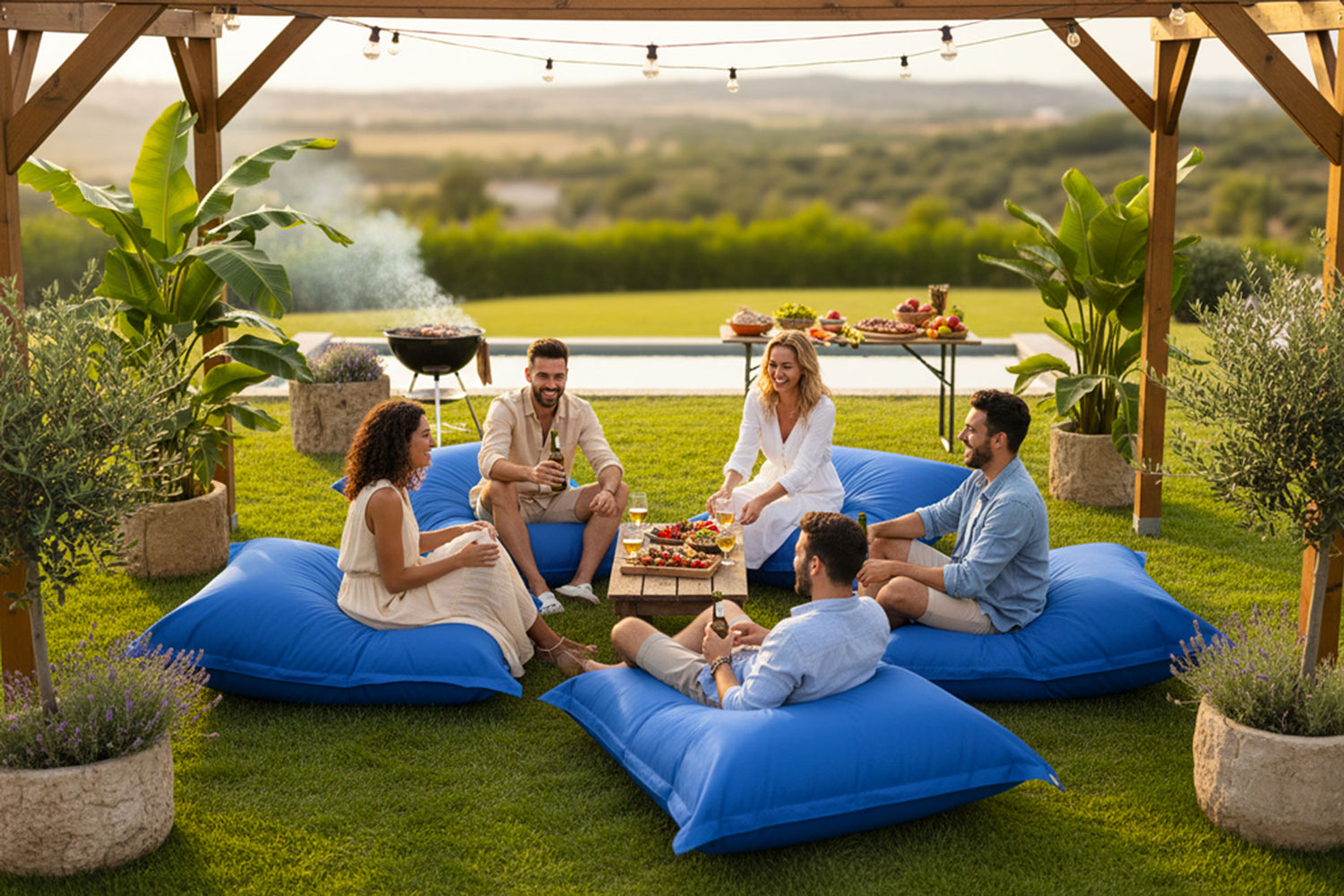 Blue Outdoor Pouf IRON RAW