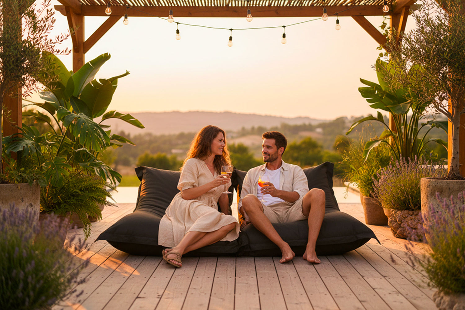 Black Outdoor Pouf IRON RAW