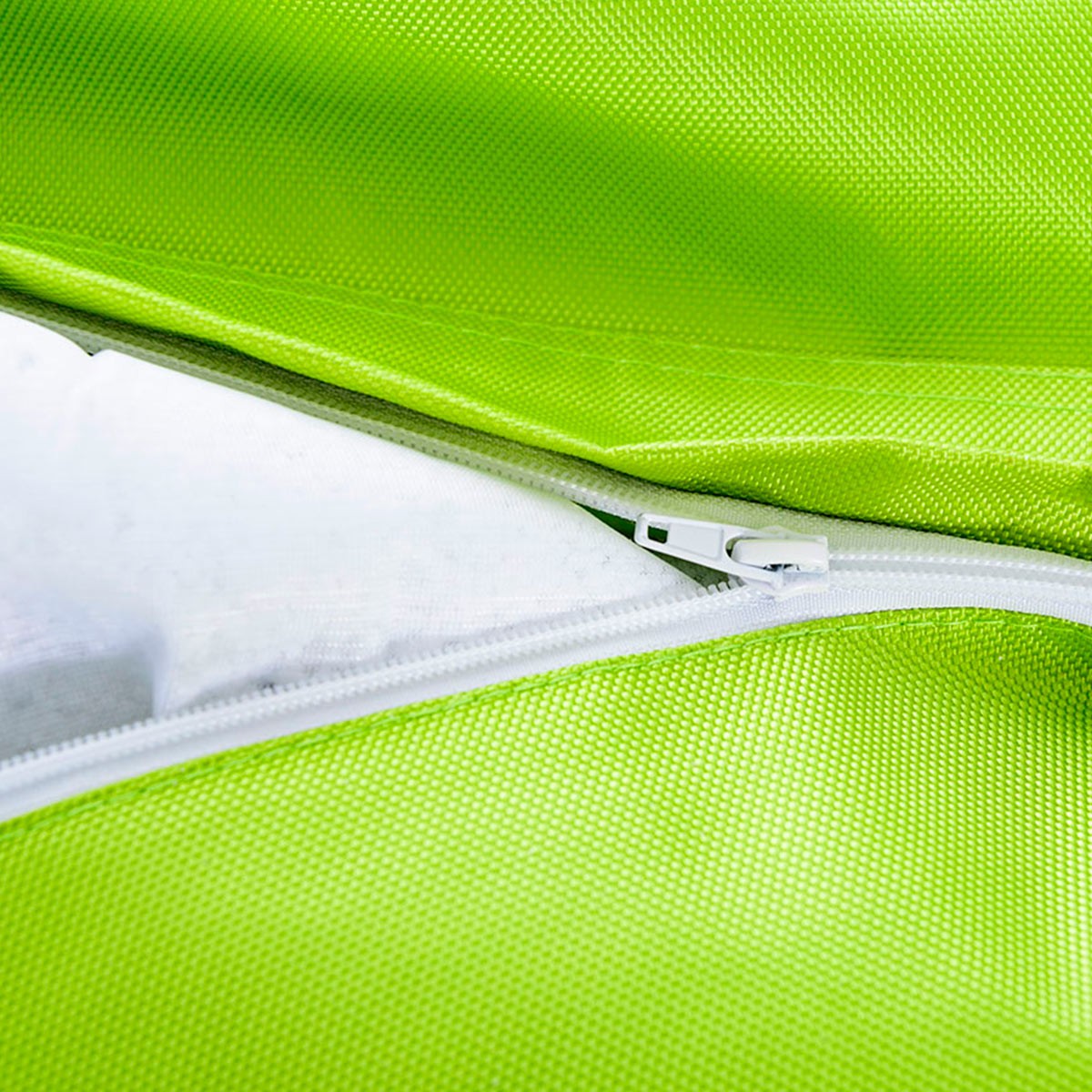 Pouf Extérieur Vert Lime IRON RAW gros plan fermeture éclair blanche pour coussin XXL extérieur