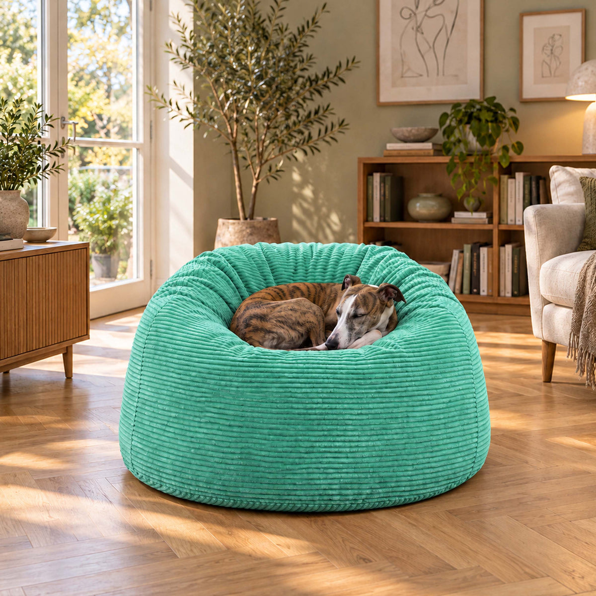 Pouf Géant Rond XL Velours Côtelé Turquoise, pouf fauteuil XL rond en velours côtelé turquoise pour salon cosy