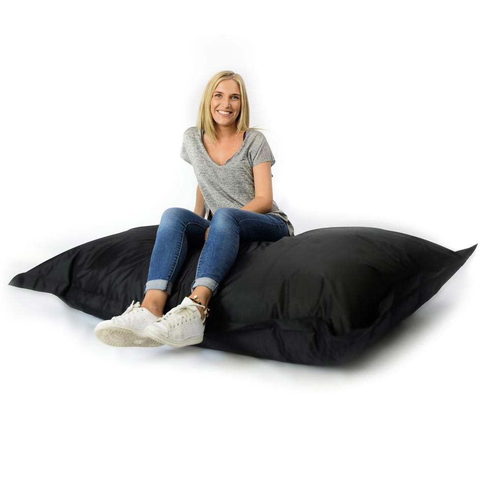 Pouf Géant XL Noir, grand fauteuil pour salon chambre ou jardin, assise confortable avec housse noire