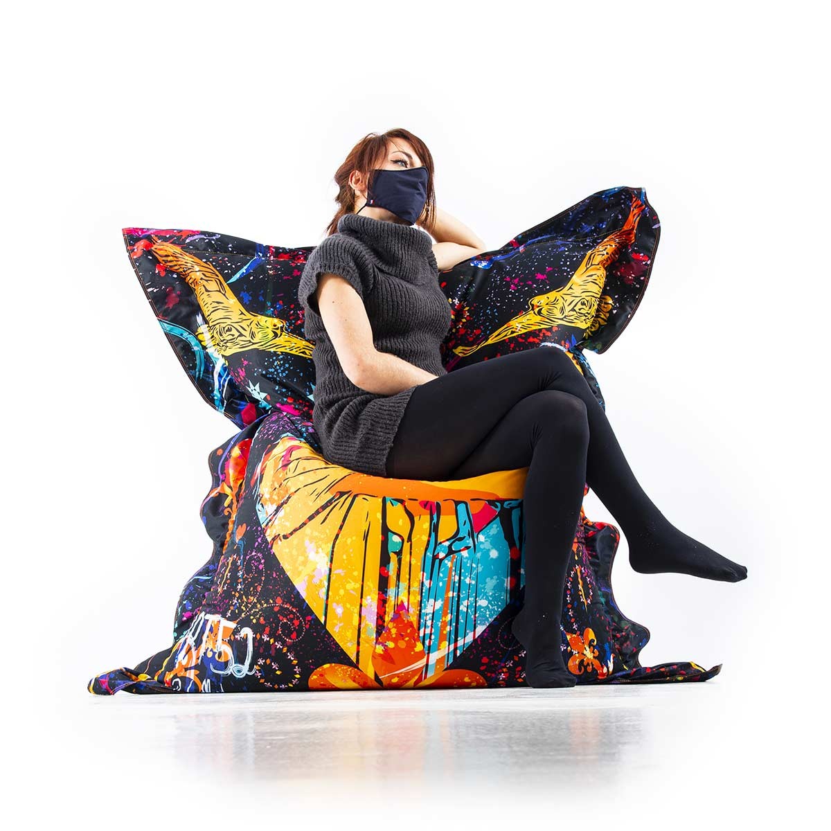 Pouf Géant ART52® - Amour, grande assise imprimée Benjamin Cupillard, série limitée, coussin décoratif multicolore