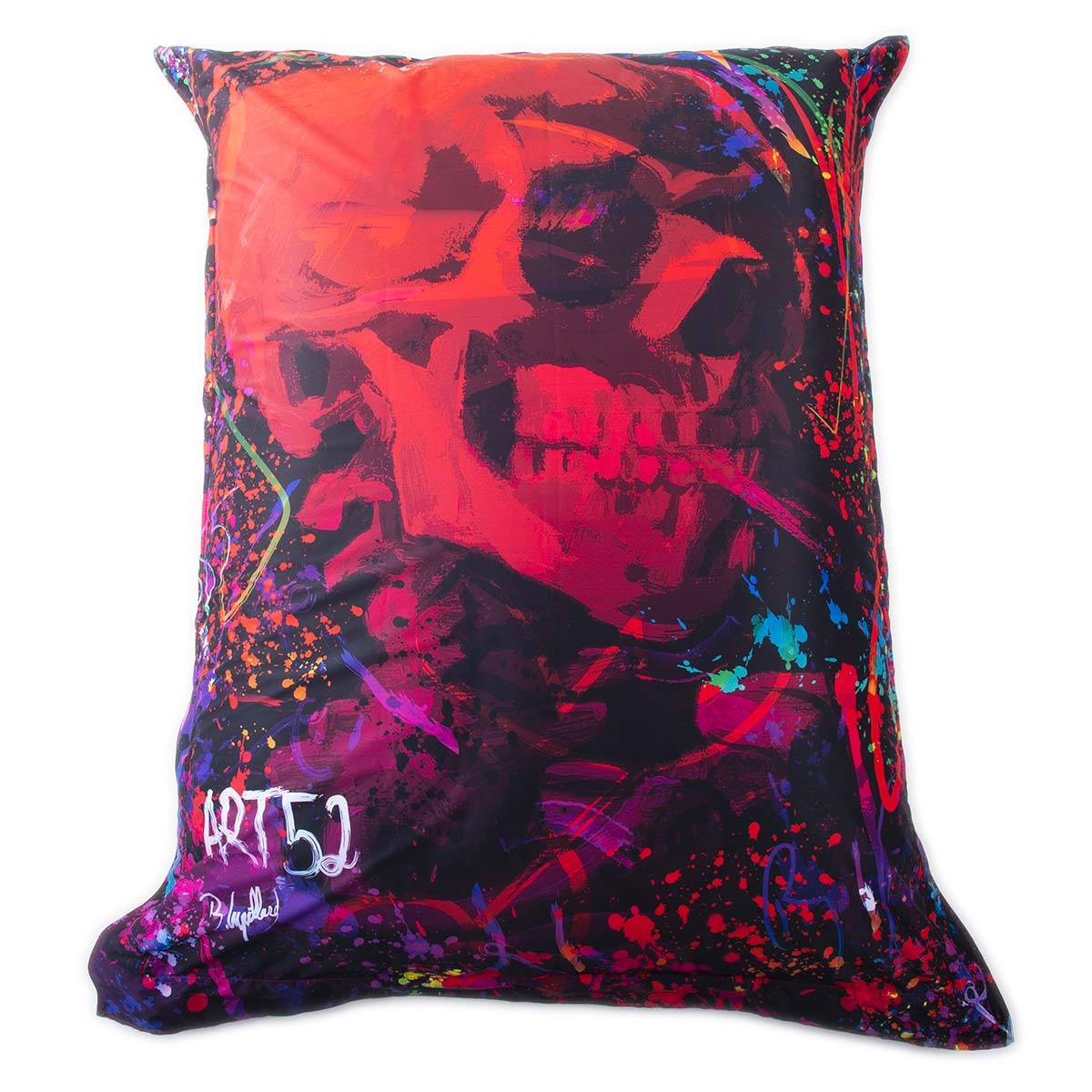 Alt Tag: Pouf Géant ART52® - Red Skull, coussin géant noir rouge, imprimé haute qualité, édition limitée signée Benjamin Cupillard