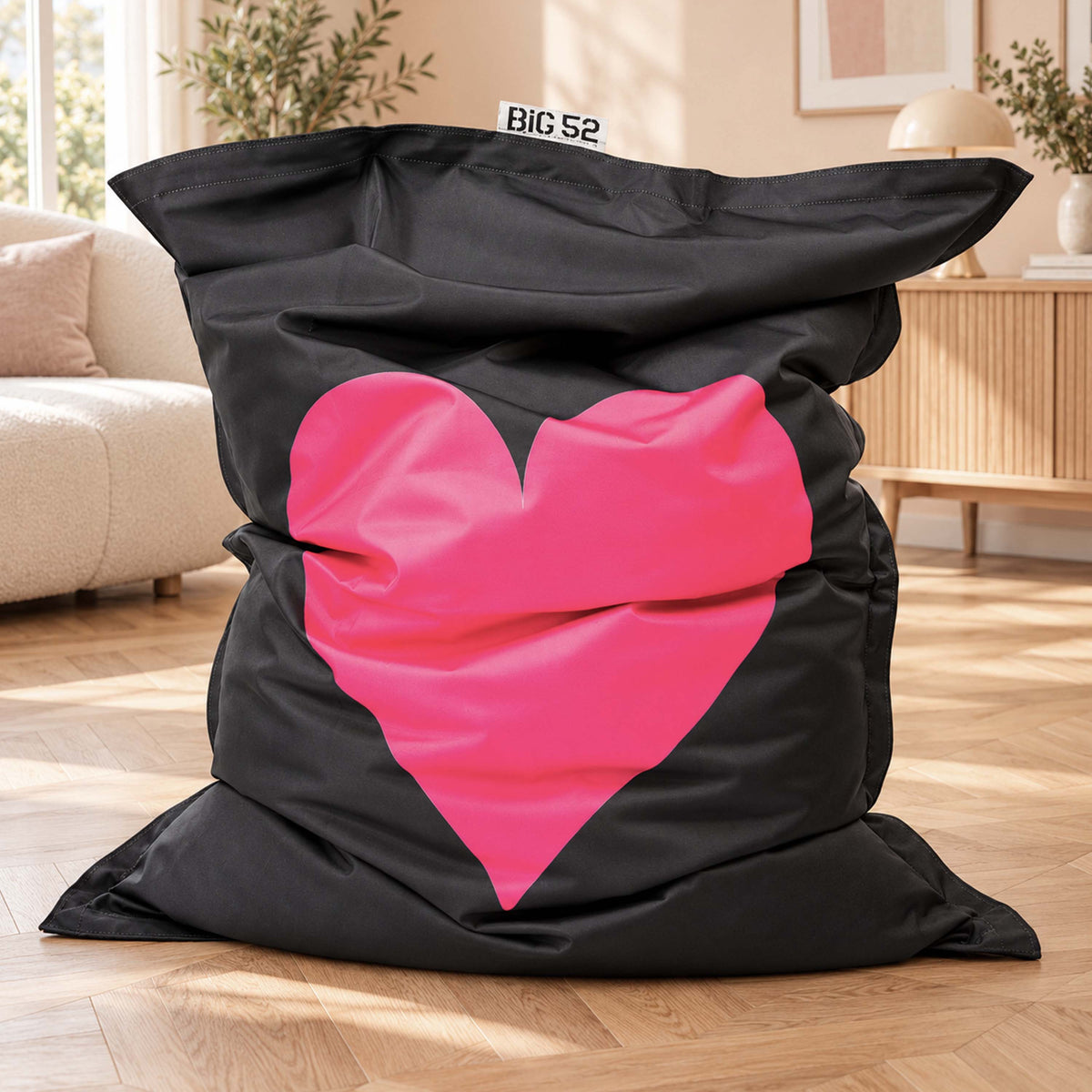 Pouf géant cœur rose déhoussable en forme de cœur, pouf XXL Big52 pour salon et terrasse