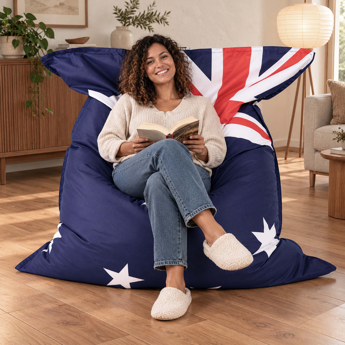 Pouf géant drapeau australien BiG52 : coussin géant style Australian, détente dans un salon moderne
