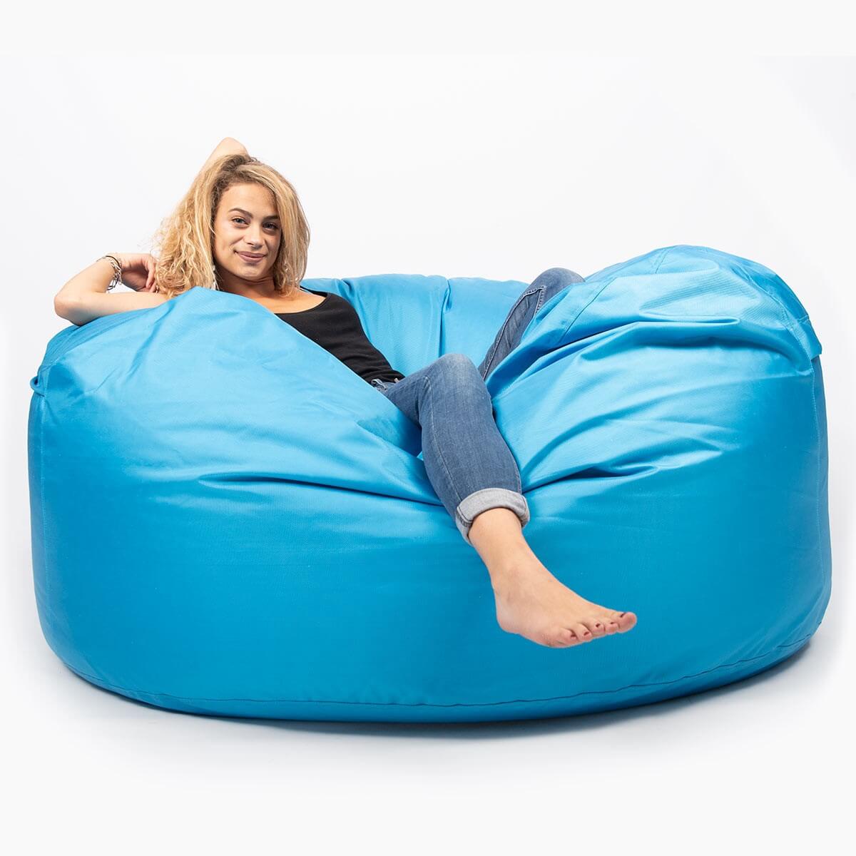 Pouf Géant Extérieur TiTAN Bleu Turquoise, pouf XXL rond rembourré pour détente en terrasse ou jardin, bleu turquoise