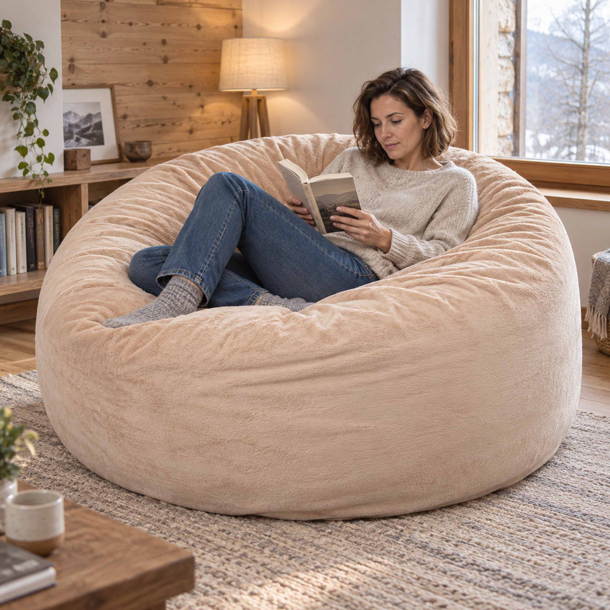Riesiger runder XXL Sitzsack Beige Fleece
