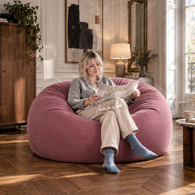 Pouf gigante rotondo XXL in velluto a coste rosa antico