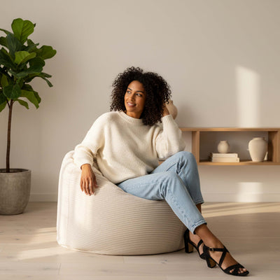 Pouf Ollmhór Ciorclach XL Veilúr Ribín Beige