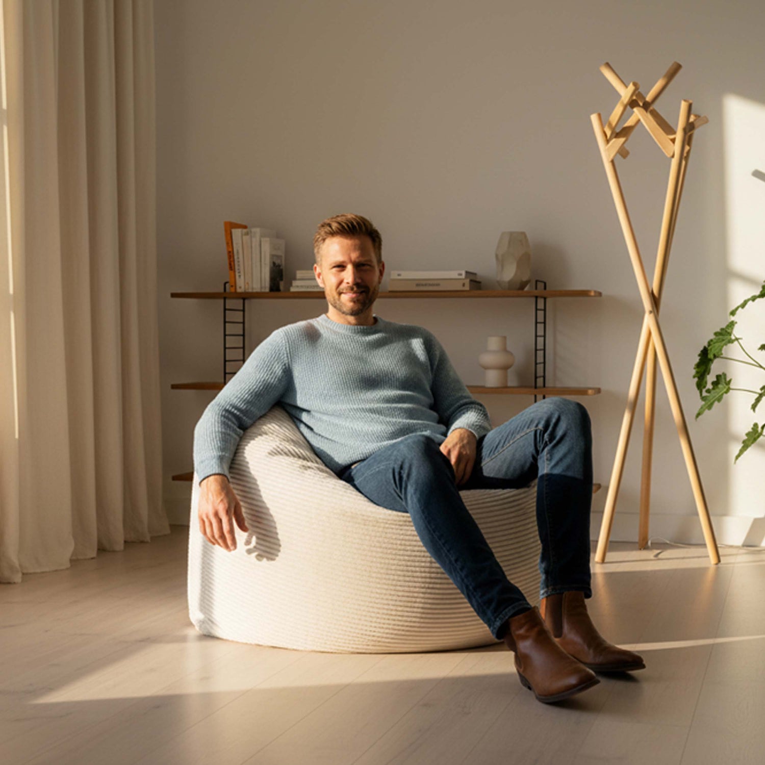 Pouf Ollmhór Ciorclach XL Veilúr Ribín Beige