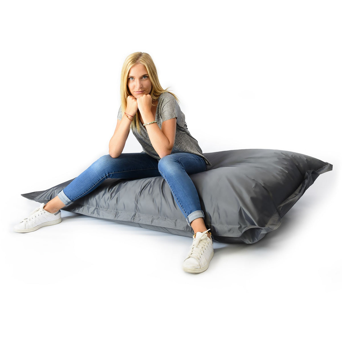 Pouf Géant XL Anthracite, grand pouf confortable pour salon chambre ou jardin, assise détente en tissu gris anthracite