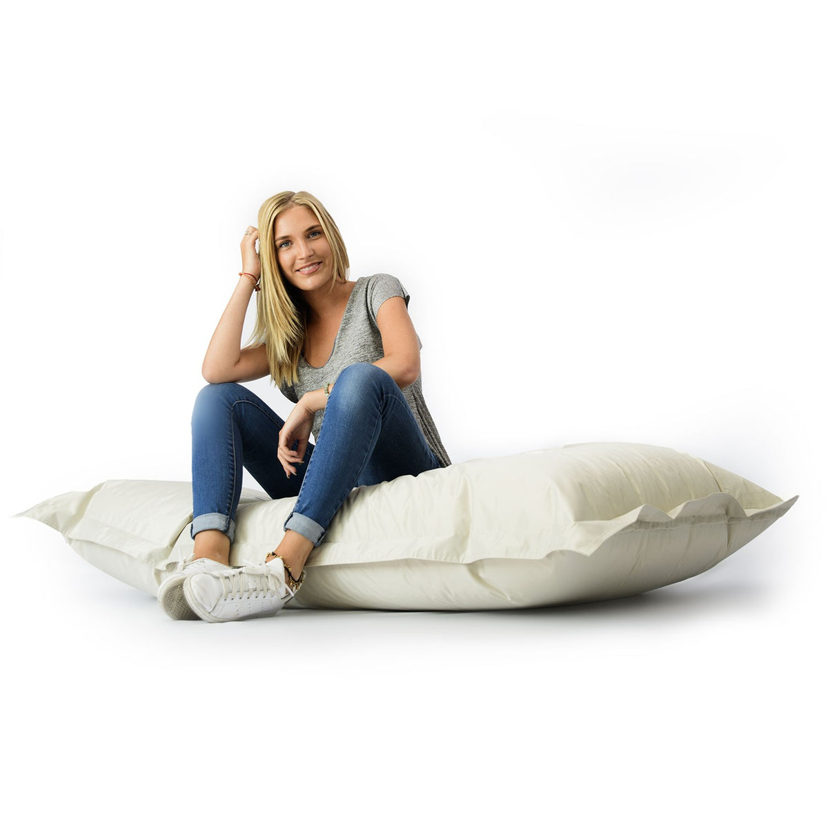 Pouf Géant XL Beige BiG52 Classic XL, grand pouf assise confortable pour salon chambre ou jardin, housse beige