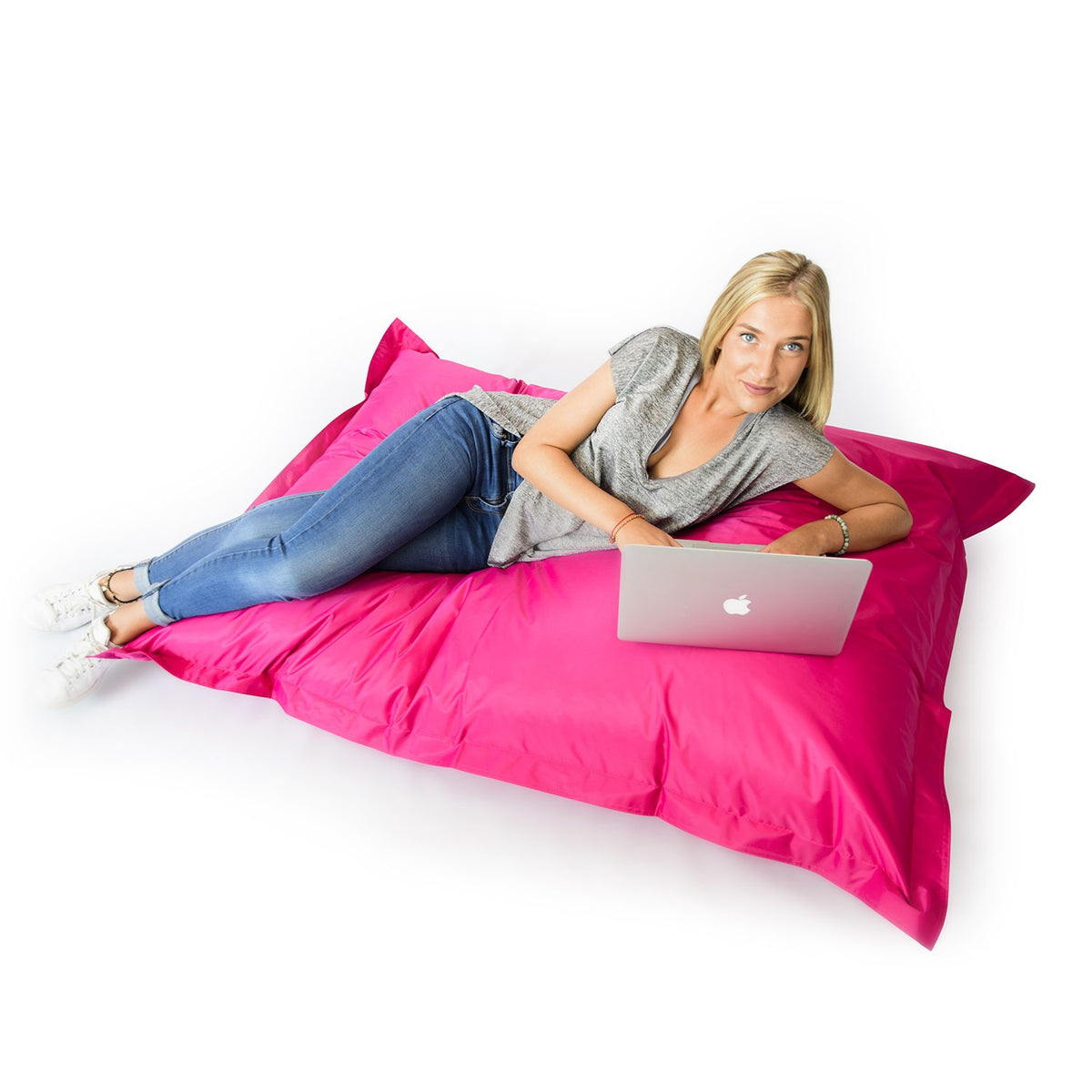 Pouf Géant XL Rose, grand coussin d’assise pour salon, chambre ou jardin, style relax avec coussin en tissu