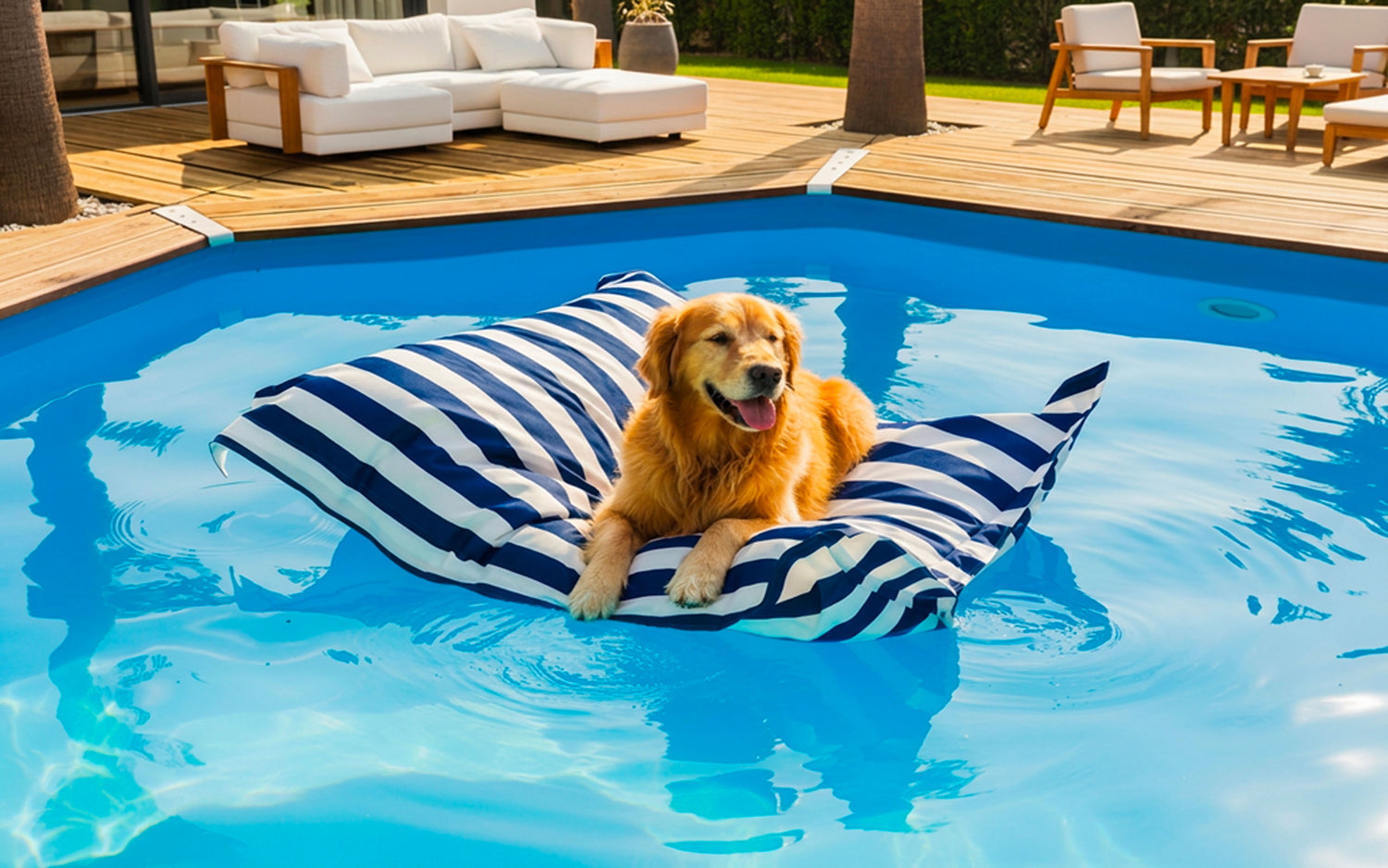 Pouf Piscine Bleu Marine Rayé Deauville