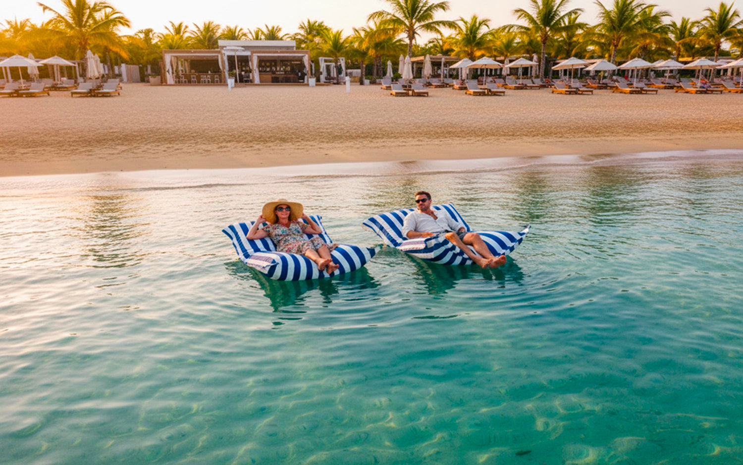 Pouf Piscine Bleu Rayé Deauville