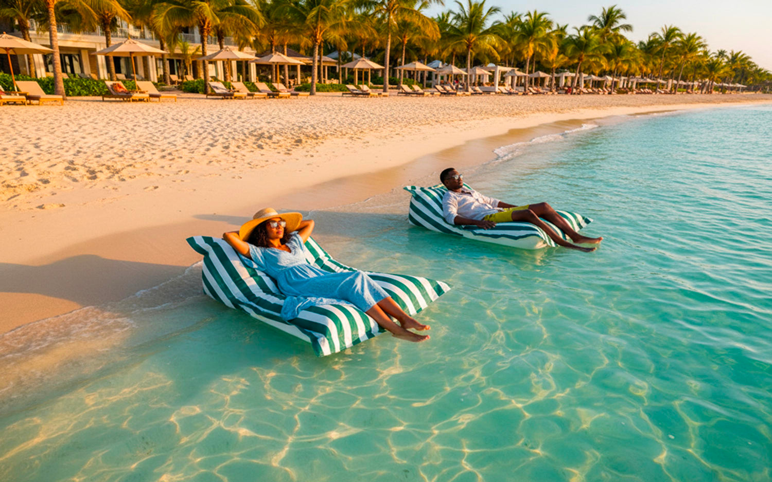 Gestreifter grüner Pool-Pouf Deauville