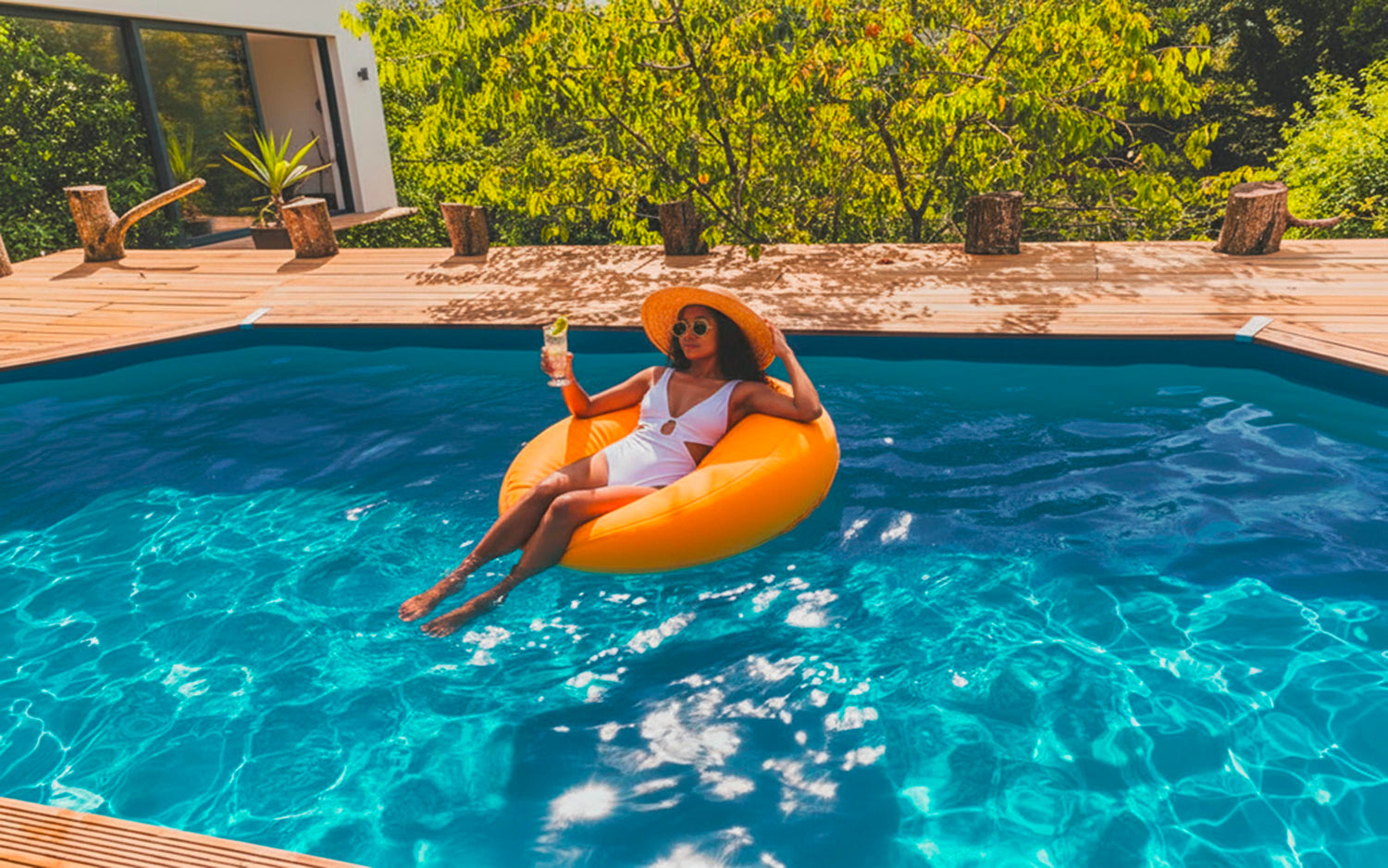 Pouf Rond Piscine Jaune