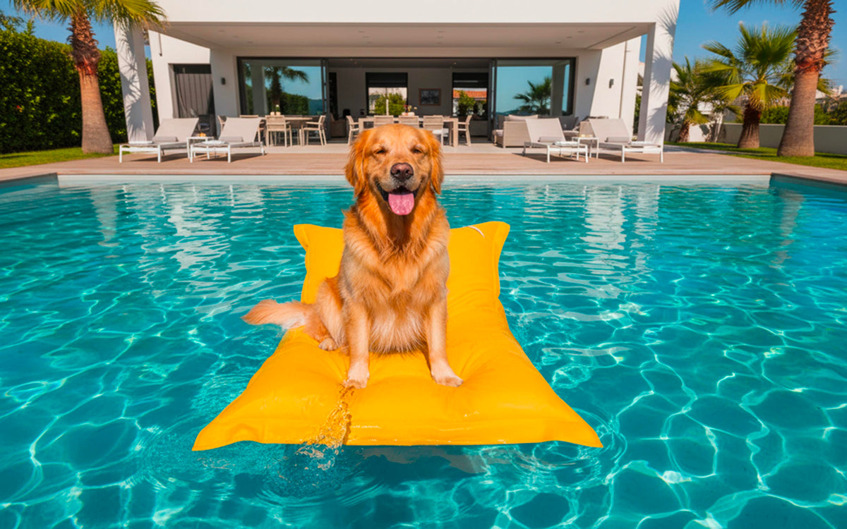 Pouf Piscine Jaune Big52 POOL XXL déhoussable flottant avec billes de polystyrène pour piscine, style confort design