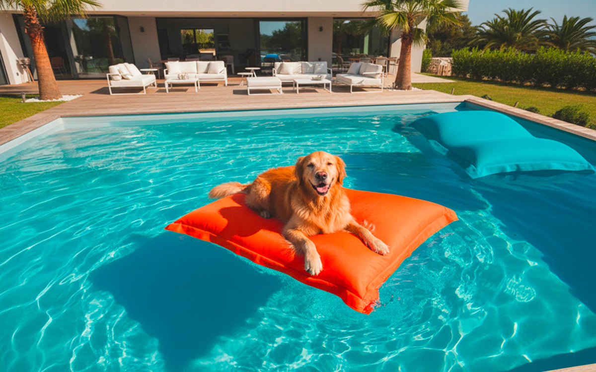 Pouf Piscine Orange BiG52 flottant pour piscine, déhoussable avec billes de polystyrène, pouf XXL au bord de la piscine